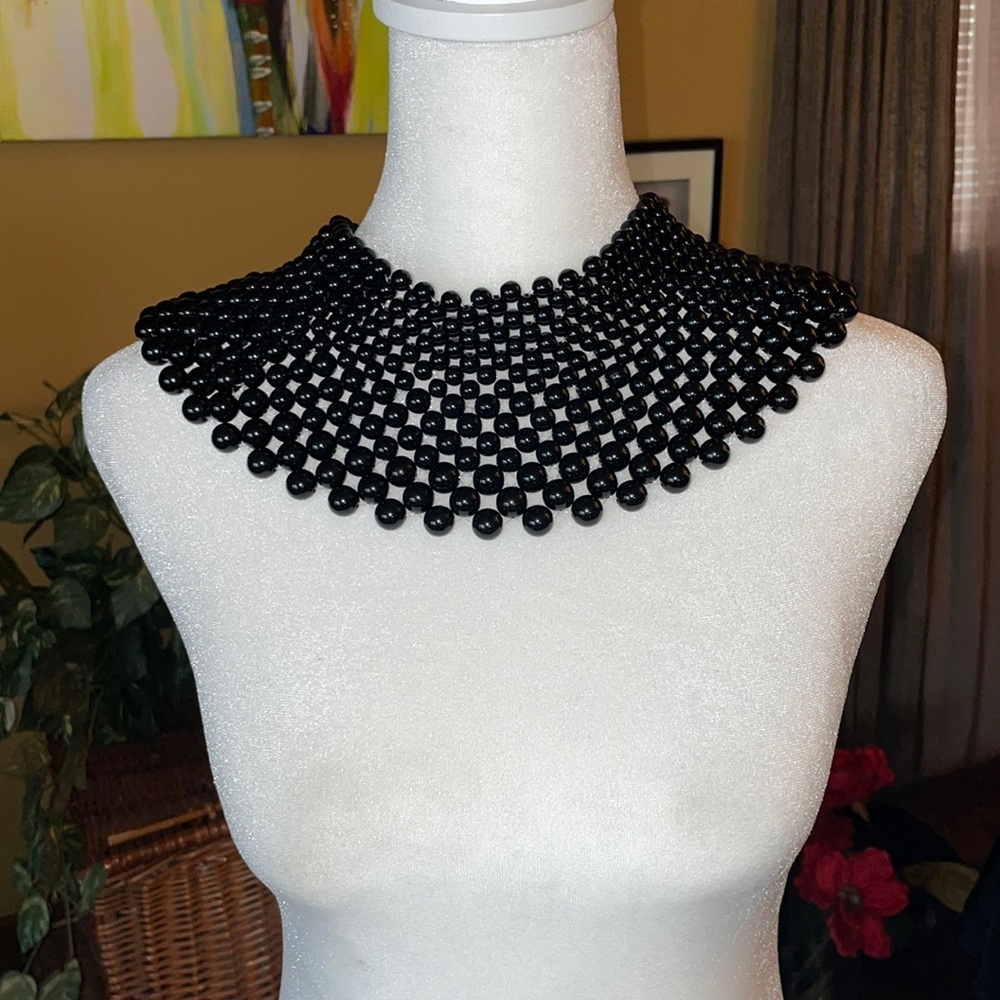 Black Beaded Choker Bib